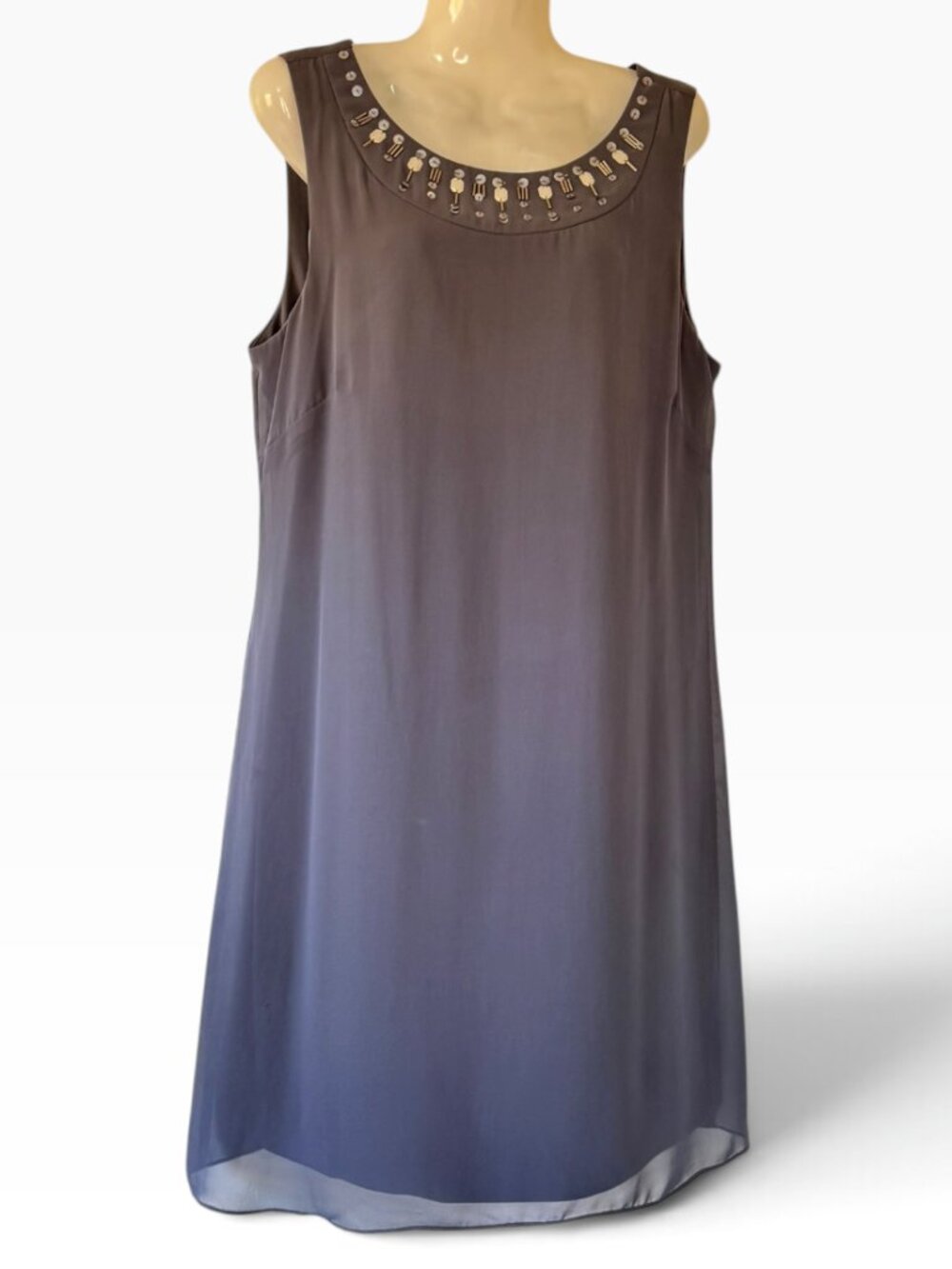 Ignite Evenings Crepe Cocktail Dress with Beaded Sequined Neckline Coastal 12